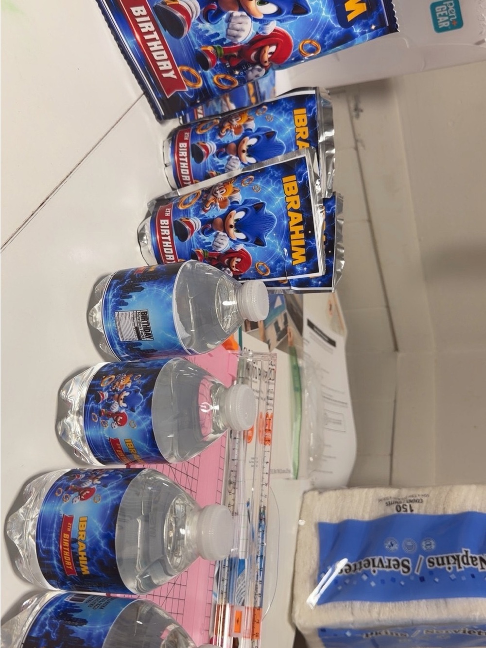 Personalized Blue Sonic Themed Party Bottle Labels - Custom Name
